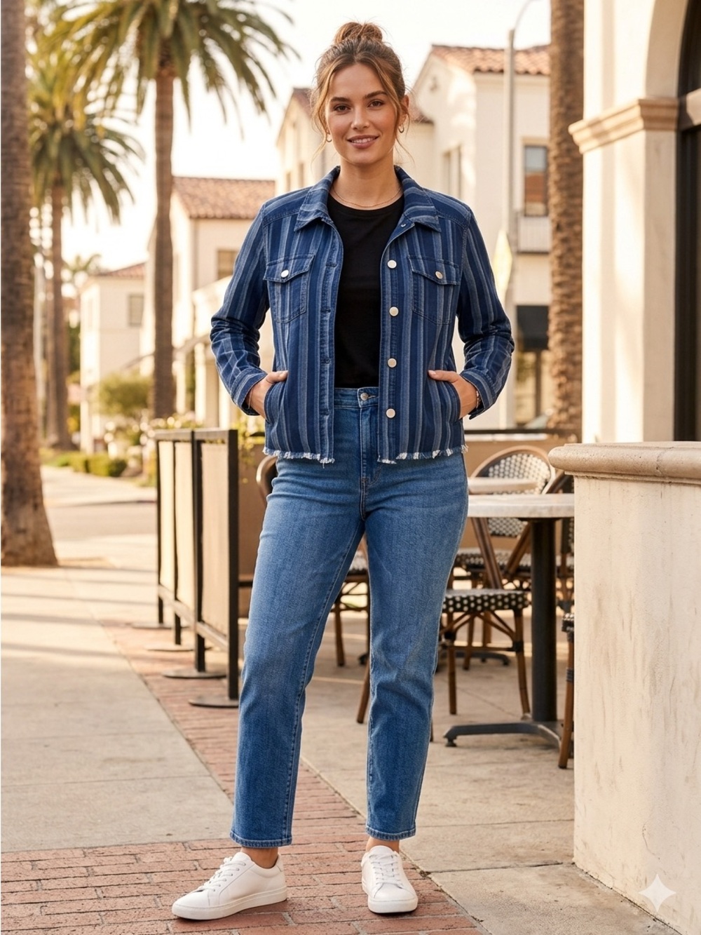 Liverpool Navy & Light-Blue Striped Jean Jacket